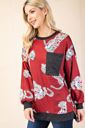 Celeste Full Size Animal Print Contrast Round Neck T-Shirt - Teresa's Fashionista LLC