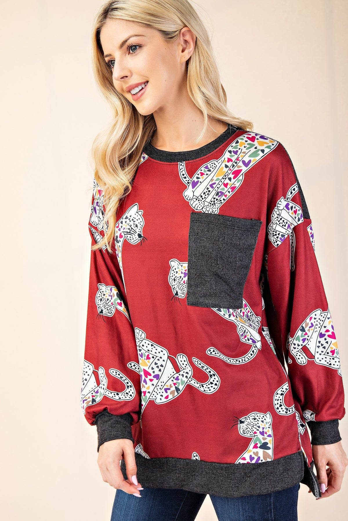 Celeste Full Size Animal Print Contrast Round Neck T-Shirt - Teresa's Fashionista LLC