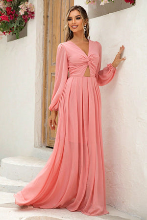 Twist Front Cutout Long Sleeve Dress-Teresa's Fashionista LLC