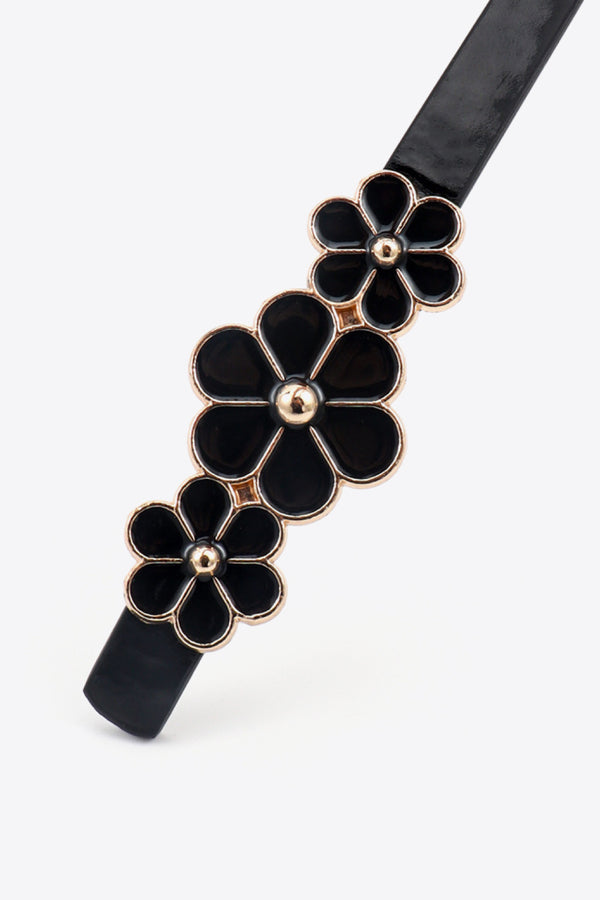 Flower Decor Skinny PU Belt-Teresa's Fashionista LLC
