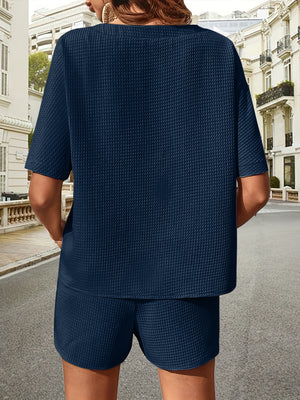 Waffle-Knit Half Sleeve Top and Shorts Set-Teresa's Fashionista LLC