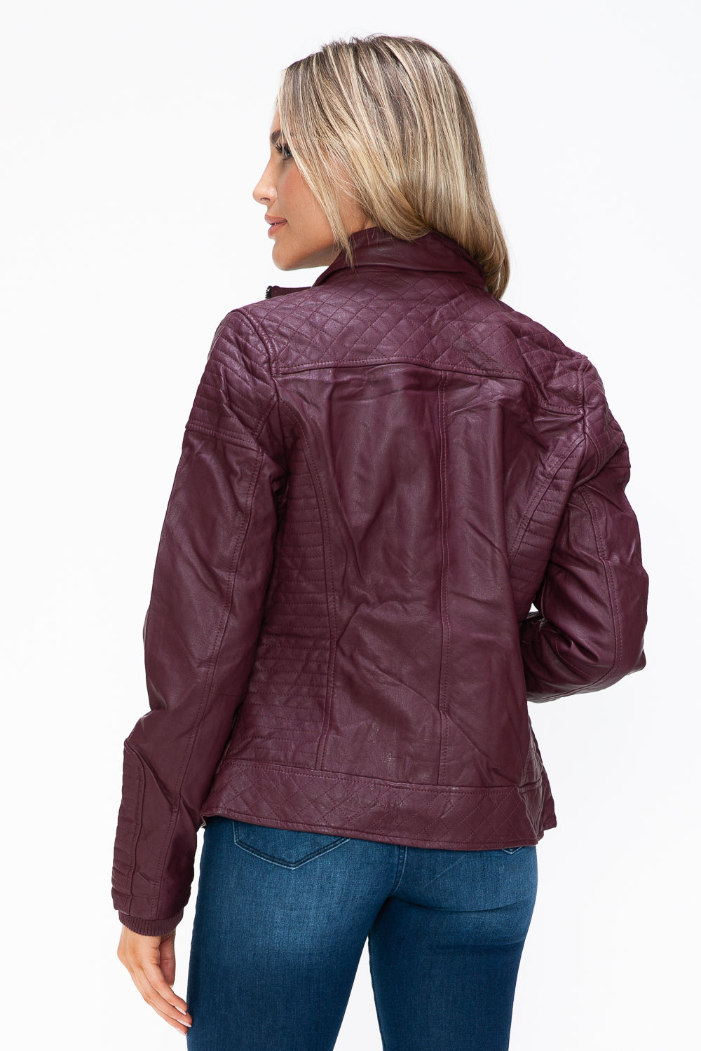 YMI Faux Layered Double-Zipper Jacket with Fuzzy Hood - Teresa's Fashionista LLC