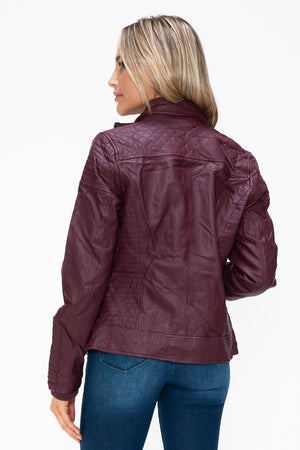 YMI Faux Layered Double-Zipper Jacket with Fuzzy Hood - Teresa's Fashionista LLC