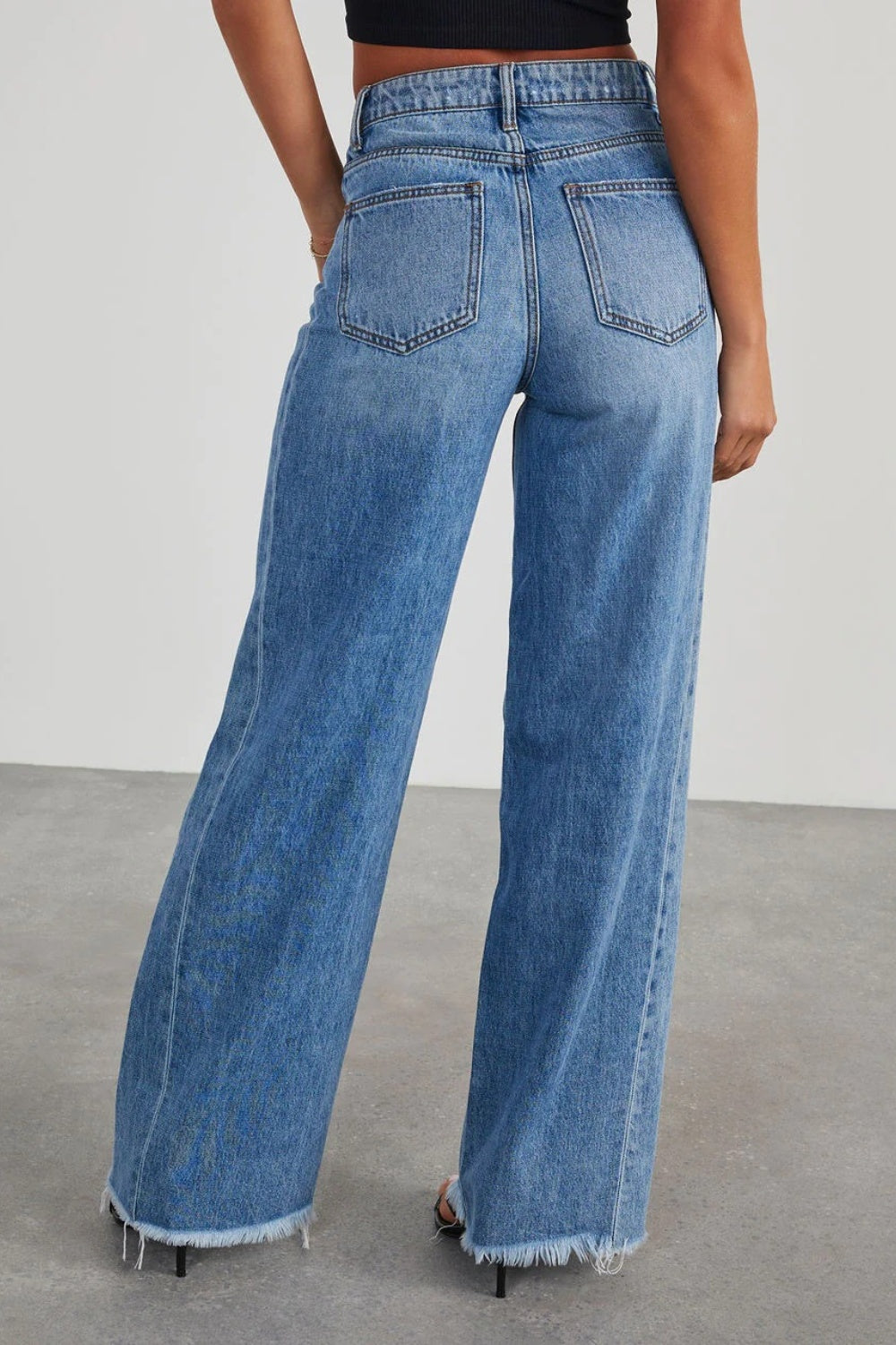 Raw Hem Wide Leg Jeans with Pockets - Teresa's Fashionista LLC