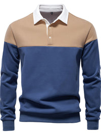 Men's Collared Neck Contrast Long Sleeve Polo