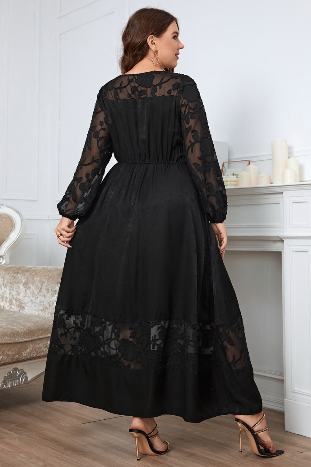 Melo Apparel Plus Size Embroidery Round Neck Long Sleeve Maxi Dress-Teresa's Fashionista LLC