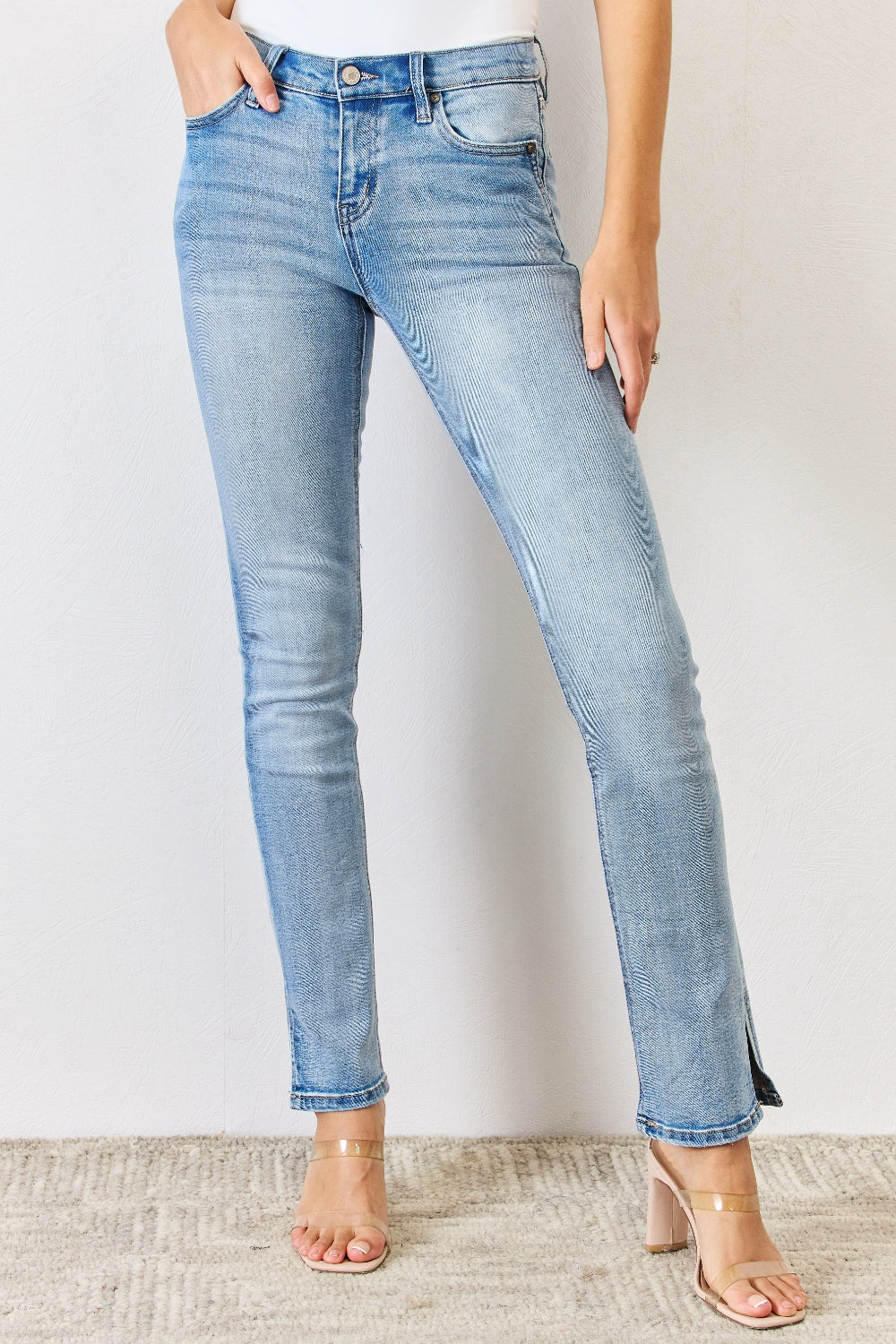 Kancan Full Size Mid Rise Y2K Slit Bootcut Jeans-Teresa's Fashionista LLC