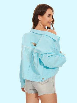 Distressed Distressed Button Up Denim Jacket-Teresa's Fashionista LLC