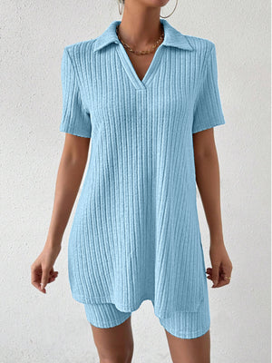 Johnny Collar Short Sleeve Top and Shorts Set-Teresa's Fashionista LLC