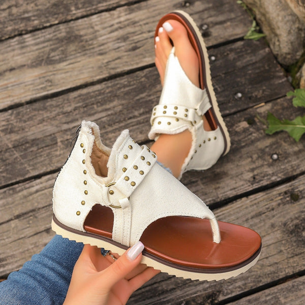 Studded Raw Hem Flat Sandals-Teresa's Fashionista LLC
