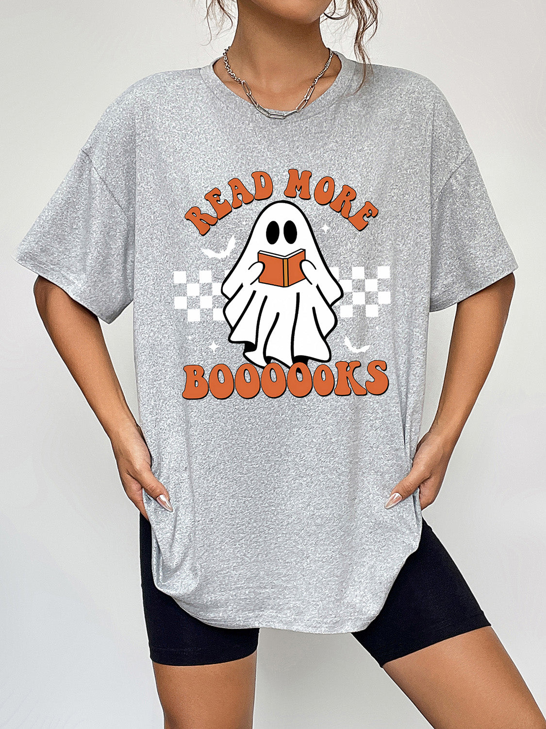 Round Neck Short Sleeve Ghost Graphic T-Shirt - Teresa's Fashionista LLC