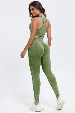 3 Piece Washed Square Neck Wide Strap Active Set-Teresa's Fashionista LLC