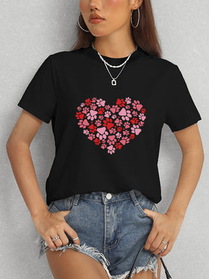 Heart Round Neck Short Sleeve T-Shirt-Teresa's Fashionista LLC