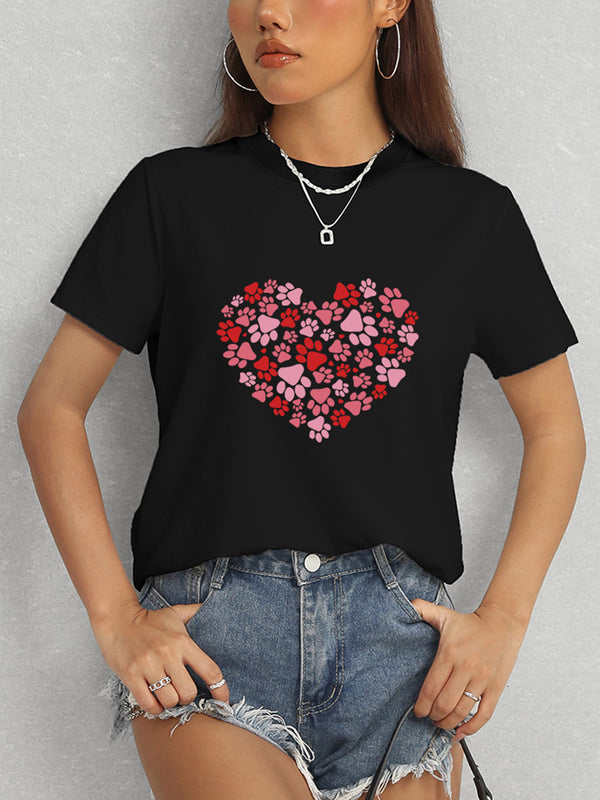 Heart Round Neck Short Sleeve T-Shirt-Teresa's Fashionista LLC