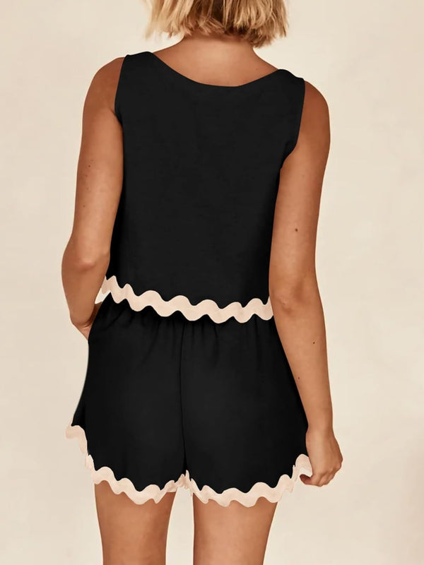 Contrast Trim Sleeveless Top and Shorts Set-Teresa's Fashionista LLC