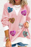 Valentine’s Day Sequin Heart Long Sleeve Sweatshirt - Teresa's Fashionista LLC