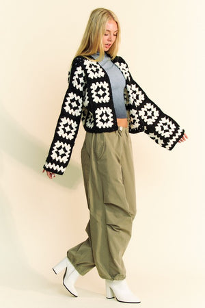 Davi & Dani Full Size Two Tone Flower Square Crochet Open Front Cardigan - Teresa's Fashionista LLC