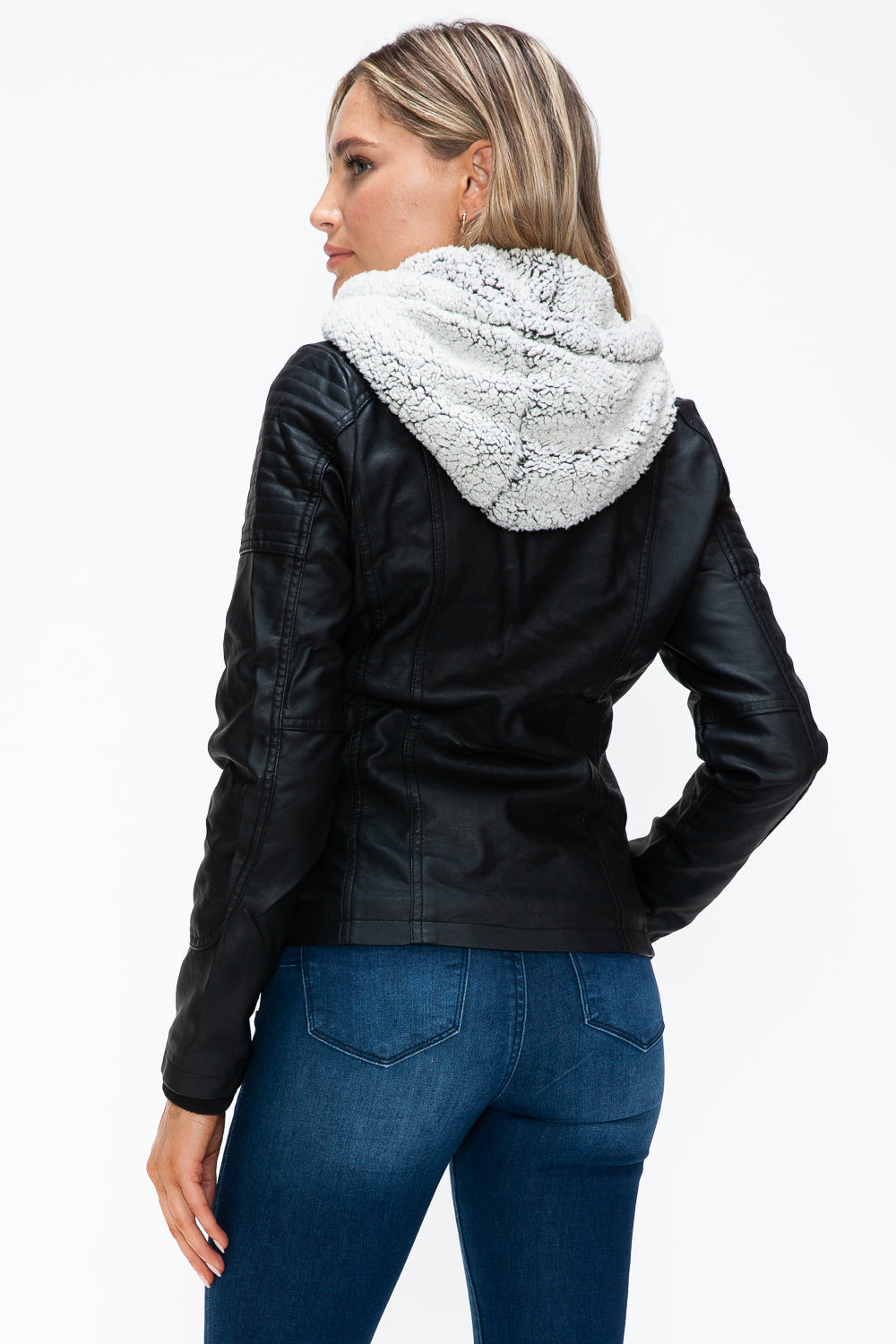 YMI Removable Faux Layered Multi-Pocket Jacket with Fuzzy Hood - Teresa's Fashionista LLC
