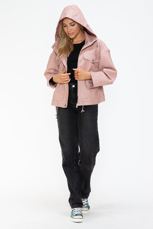 How Dare U Drawstring Hem PU Leather Zip Up Jacket - Teresa's Fashionista LLC