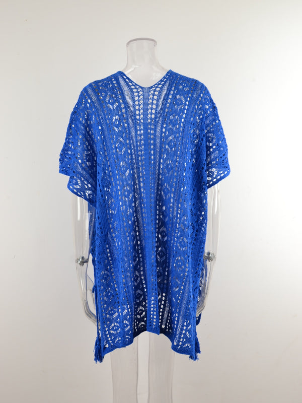 Cutout V-Neck Cover-Up with Tassel-Teresa's Fashionista LLC