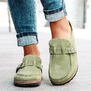Round Toe Low Heel Buckle Loafers-Teresa's Fashionista LLC