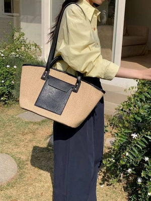 P25037 Straw Tote Bag w/Front Pocket