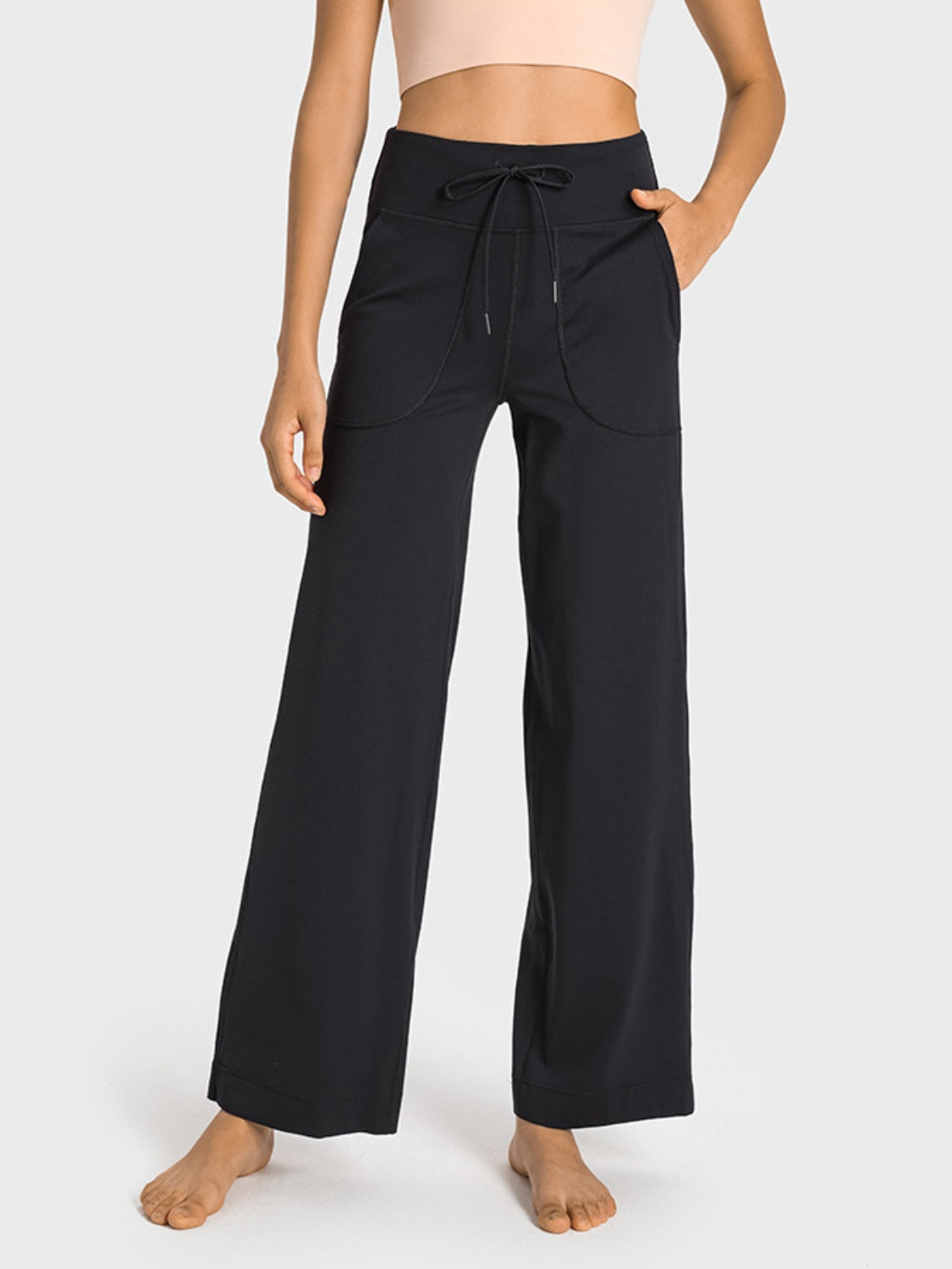 Drawstring Waist Wide Leg Sports Pants with Pockets-Teresa&#39;s Fashionista LLC