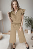 Ruffled Quarter Zip Top and Drawstring Pants Set-Teresa's Fashionista LLC