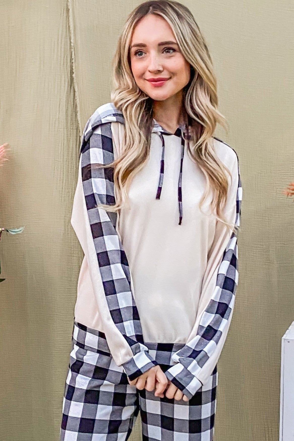 And The Why Drawstring Hooded Top and Plaid Pants Lounge Set - Teresa's Fashionista LLC