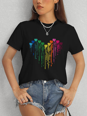 Heart Round Neck Short Sleeve T-Shirt-Teresa's Fashionista LLC