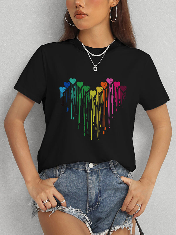 Heart Round Neck Short Sleeve T-Shirt-Teresa's Fashionista LLC