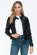 Snobbish PU Leather Zip Up Jacket with Pockets - Teresa's Fashionista LLC