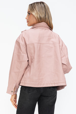 How Dare U Drawstring Hem PU Leather Zip Up Jacket - Teresa's Fashionista LLC