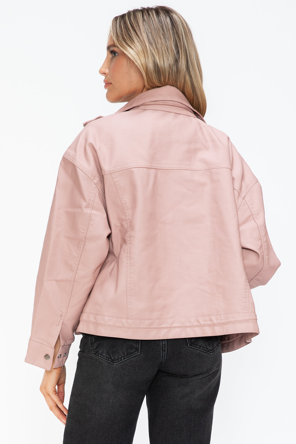 How Dare U Drawstring Hem PU Leather Zip Up Jacket - Teresa's Fashionista LLC