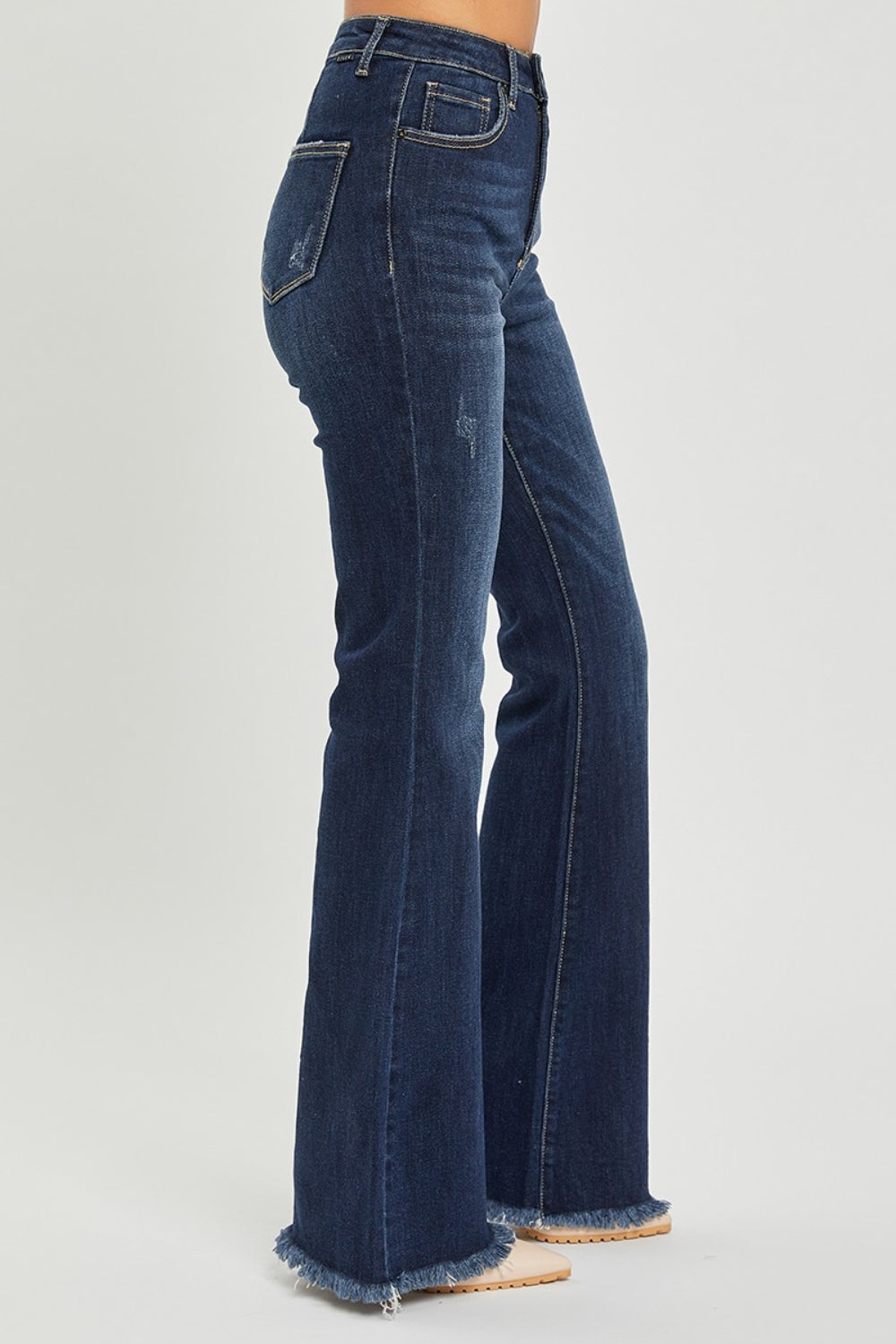 RISEN High Waist Raw Hem Flare Jeans - Teresa's Fashionista LLC
