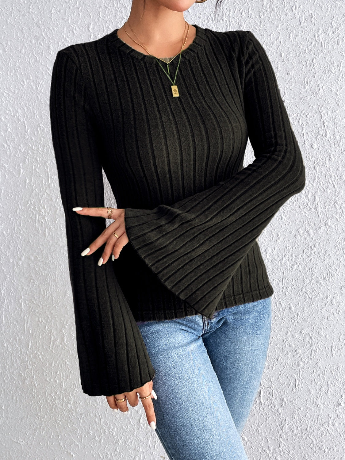 Round Neck Flare Sleeve T-Shirt-Teresa&#39;s Fashionista LLC