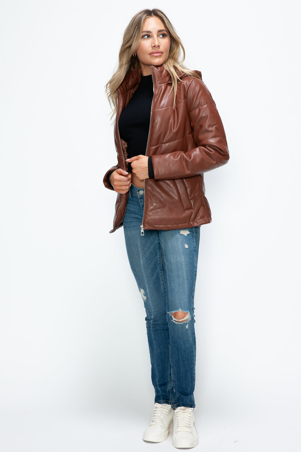 How Dare U Pocketed Zip Up Puffer Jacket with Removable Hood - Teresa's Fashionista LLC