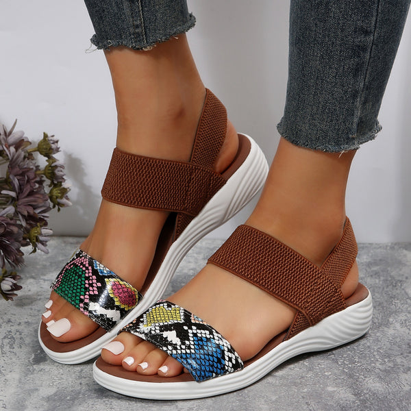 PU Leather Open Toe Low Heel Sandals-Teresa's Fashionista LLC