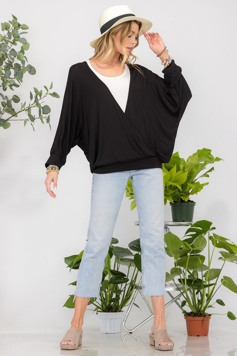 Celeste Full Size Contrast Round Neck Top with Two Layer Detail - Teresa's Fashionista LLC