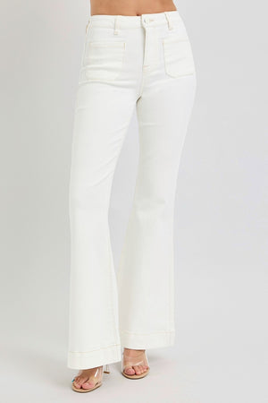 RISEN Full Size High Rise Front Patch Pocket Flare Jeans - Teresa's Fashionista LLC