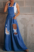 Distressed Wide Leg Denim Overalls - Teresa's Fashionista LLC