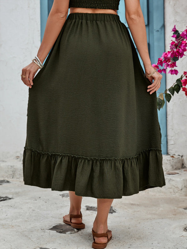 Ruffled Elastic Waist Midi Skirt-Teresa's Fashionista LLC