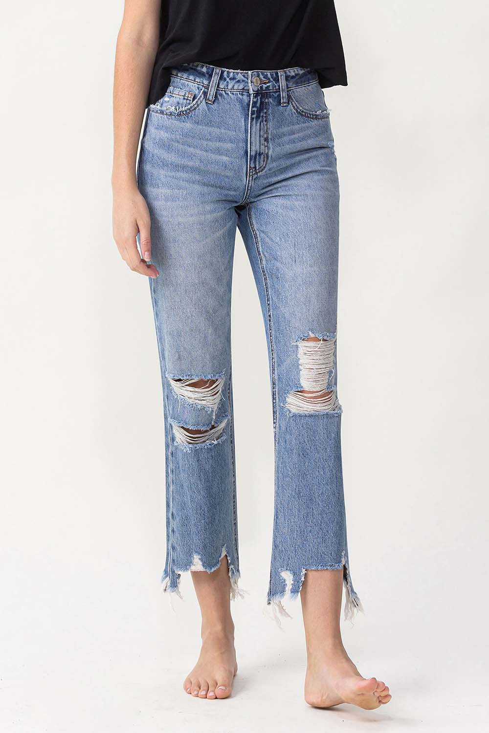 Lovervet High Rise Distressed Straight Jeans - Teresa's Fashionista LLC