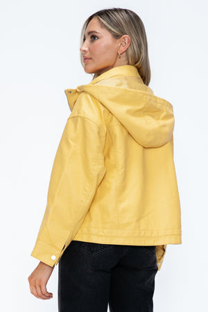How Dare U Drawstring Hem PU Leather Zip Up Jacket - Teresa's Fashionista LLC