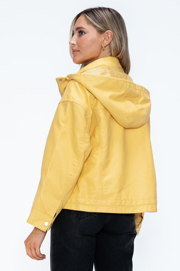 How Dare U Drawstring Hem PU Leather Zip Up Jacket - Teresa's Fashionista LLC