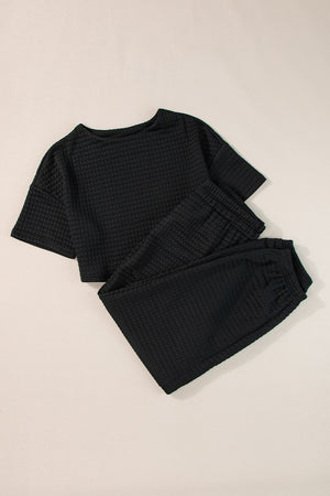 Round Neck Short Sleeve Top and Elastic Waist Pants Set-Teresa's Fashionista LLC