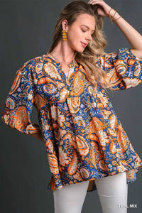 Umgee Mix Paisley Boho Tunic Blouse