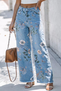 Floral Print Wide-Leg Jeans
