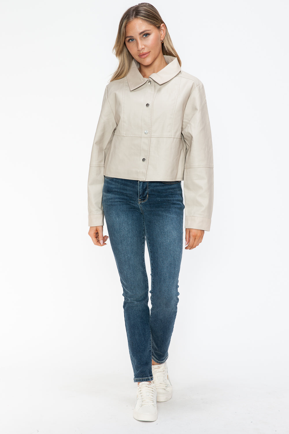 Snobbish Snap Down Long Sleeve PU Leather Jacket - Teresa's Fashionista LLC