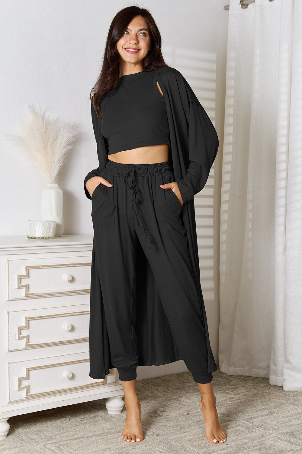 Tank, Pants, and Cardigan Set with Pockets-Teresa's Fashionista LLC